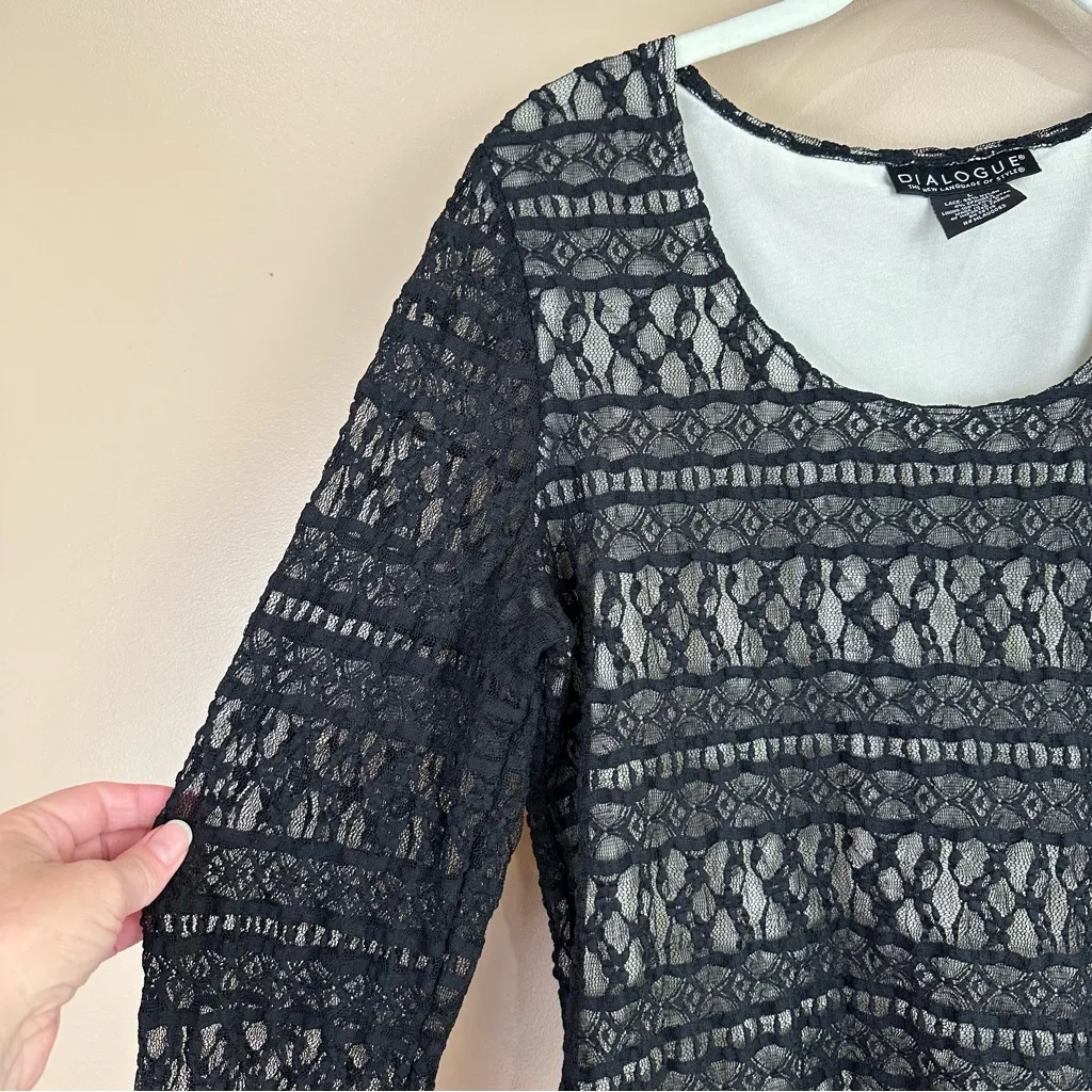 Dialogue Black Lace Long Sleeve Blouse Top Large - Image 2
