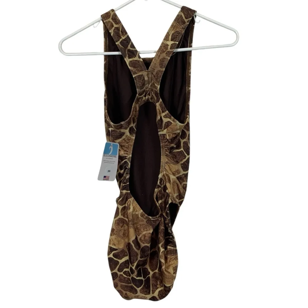 Illusions Brown Tan Animal Print Training Swimsuit Size 36/8 NWT #VEG - Image 2