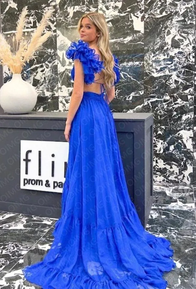 MAC DUGGAL Rosette Chiffon Cutout Empire Waist Gown in Cobalt Blue Size US 2 - Image 5
