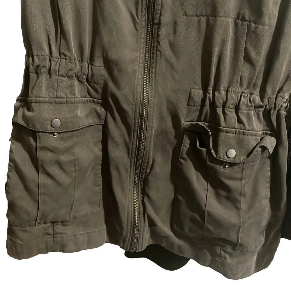 J.Jill Utility Jacket Womens Medium Olive Green Zipper Chore Barn Casual Cinched - Image 6