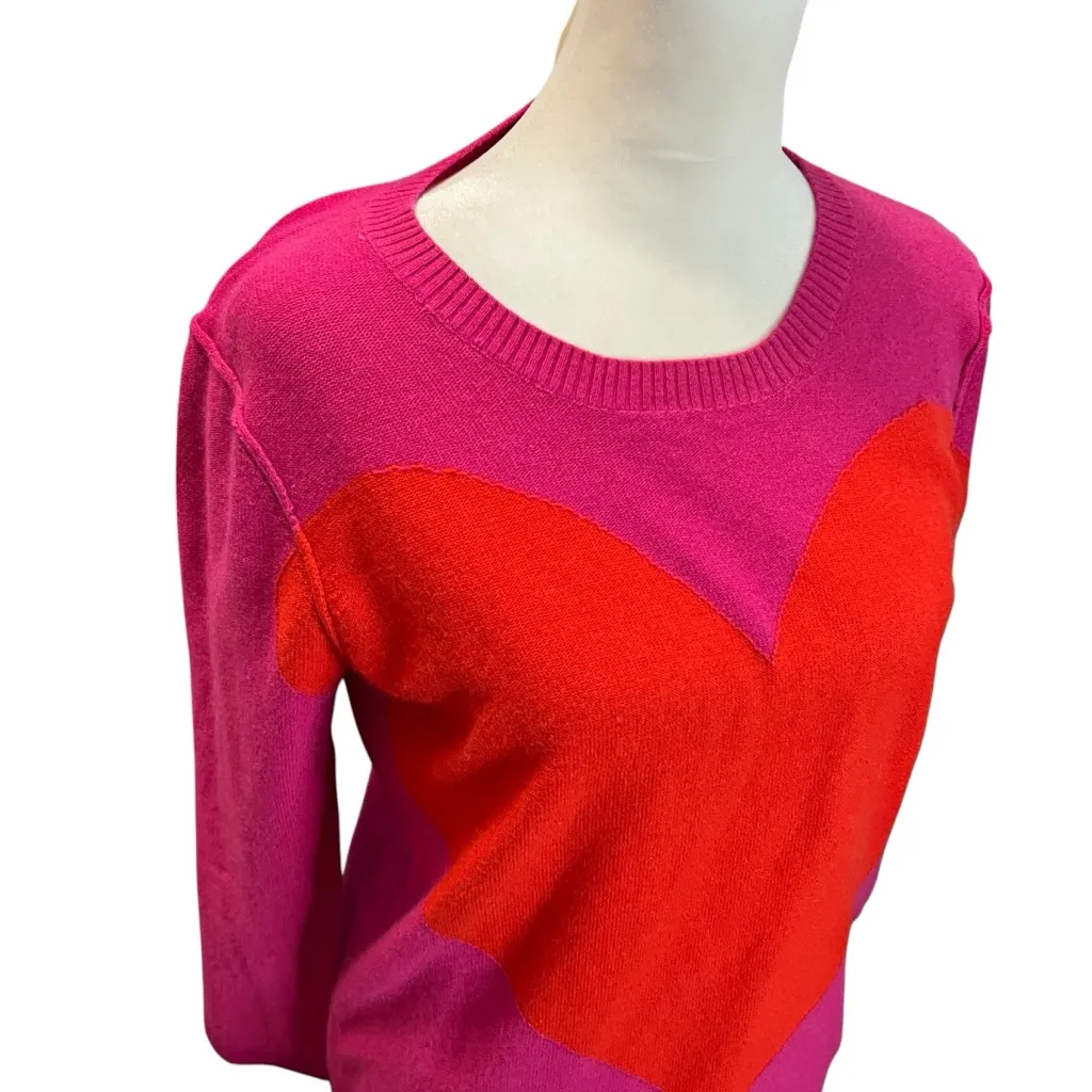 Sonia Rykiel Cashmere Cotton Heart Sweater Pink Red T.L Size L - Image 3