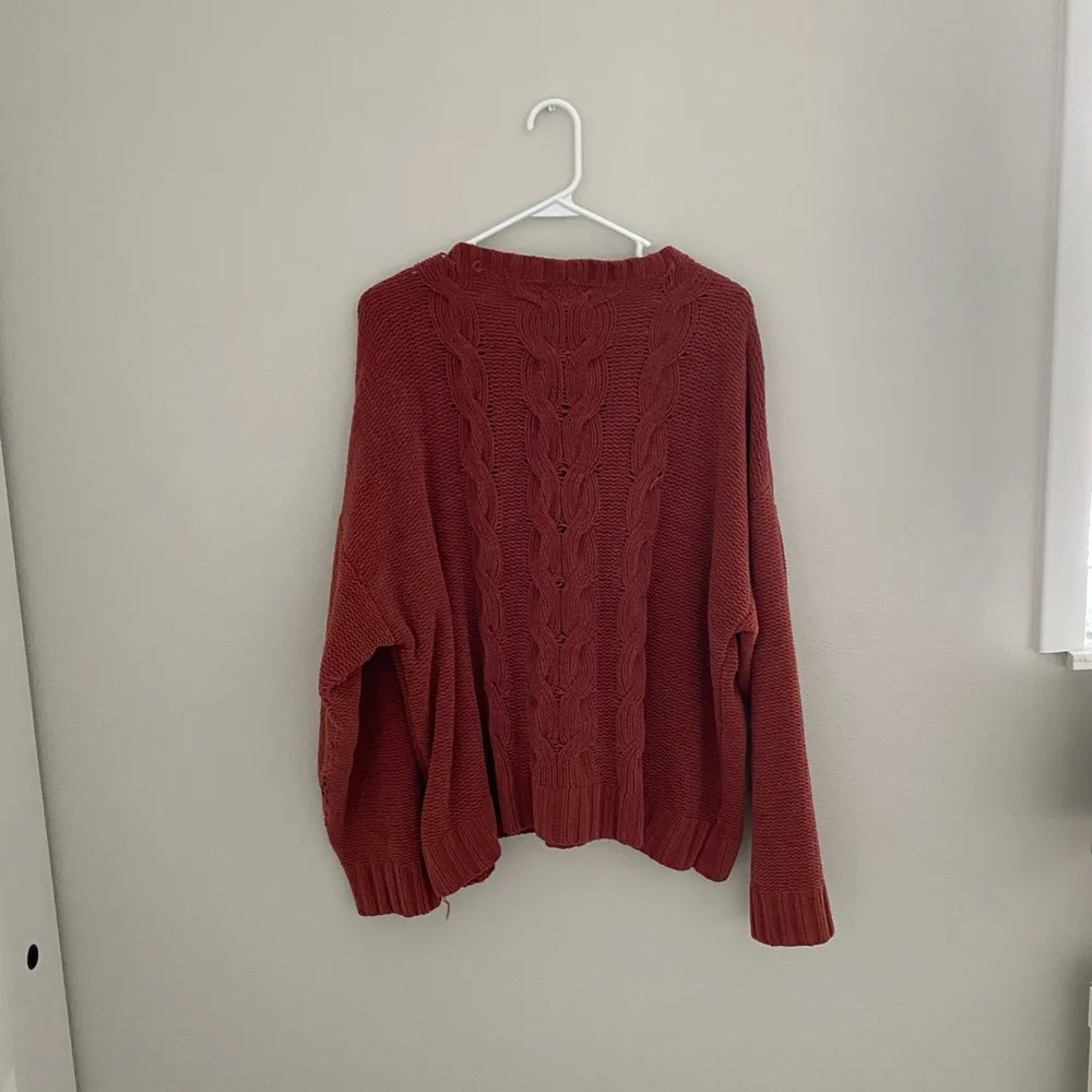 American Eagle Outfitters Burnt Orange Cable Knit Chenille Sweater - Image 3