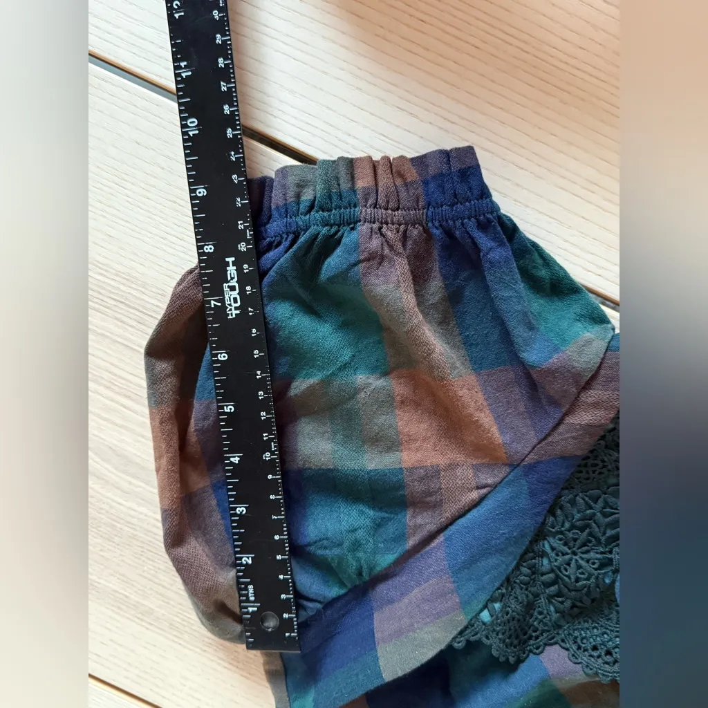 Cottage Country Plaid Lace Puff-Sleeve maxi Dress pockets size M - Image 11