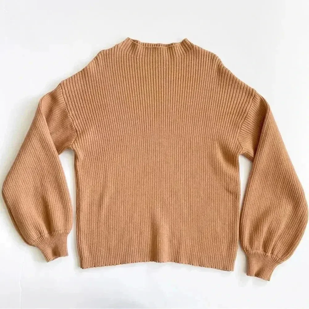 Line & Dot Alder Ribbed Mock Neck Sweater In Camel M EUC - Image 4