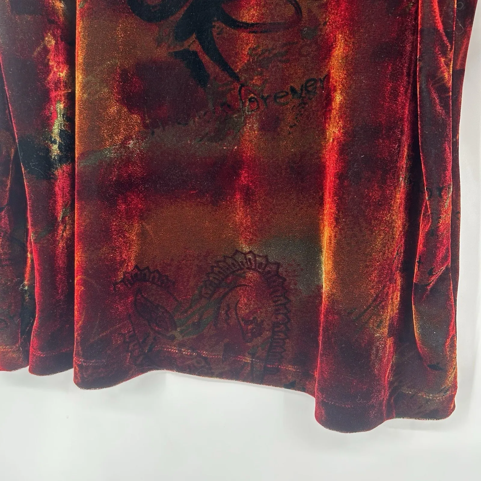 Vintage Chicos 3 Size XL Y2K Velvet Velour Top Red Orange Boho Artsy Long Sleeve - Image 5