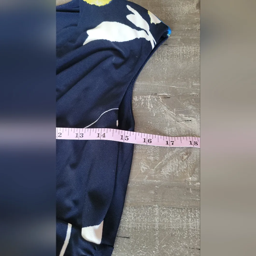 Ralph Lauren Navy Blue Floral Print‎ Jersey Ruched Dress Size 4 - Image 9