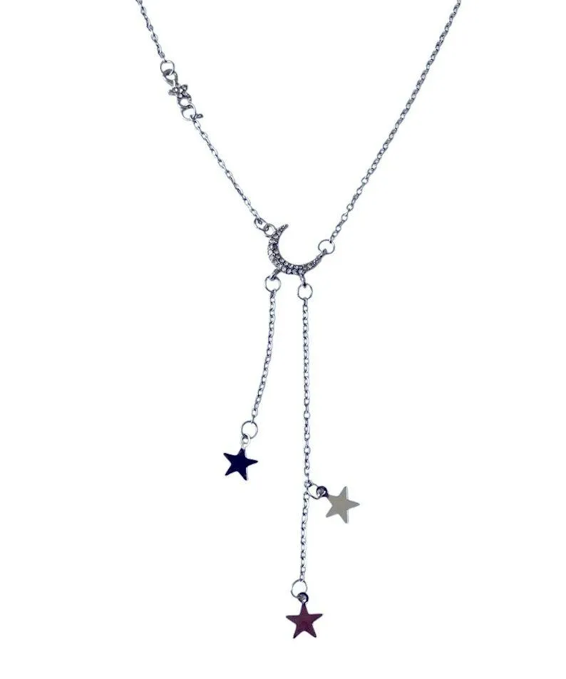 Moon and Stars necklace with rhinestones silver alloy pretty boho gift valentine - Image 4