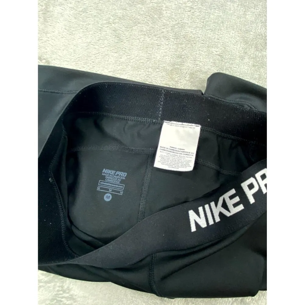 Nike Pro Shorts Womens Medium Black Dri-Fit Swoosh Elastic Waist Compression - Image 3