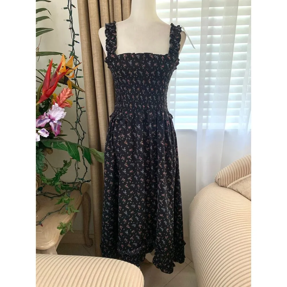 Rokh x GU (Uniqlo) Smocking Camisole Ruffle Dress in Black Floral Size L - Image 6