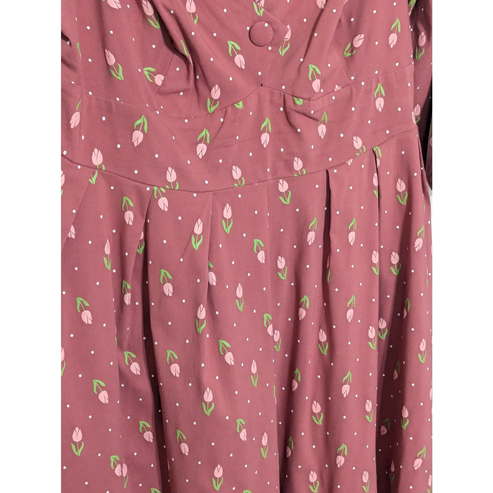 Unique Vintage Rose Pink Tulip Print Lamar Swing Dress VTG Retro Pin Up Dainty - Image 5