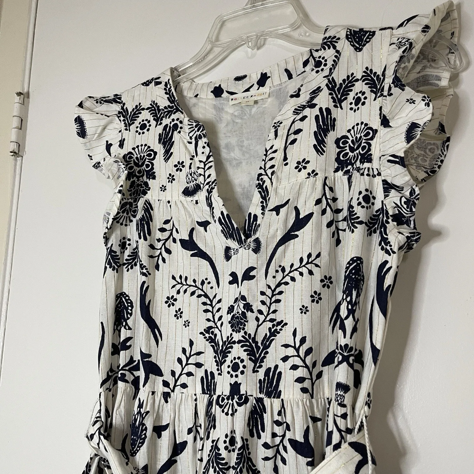 Roller Rabbit Womens floral white belted midi dress size XS - Image 2