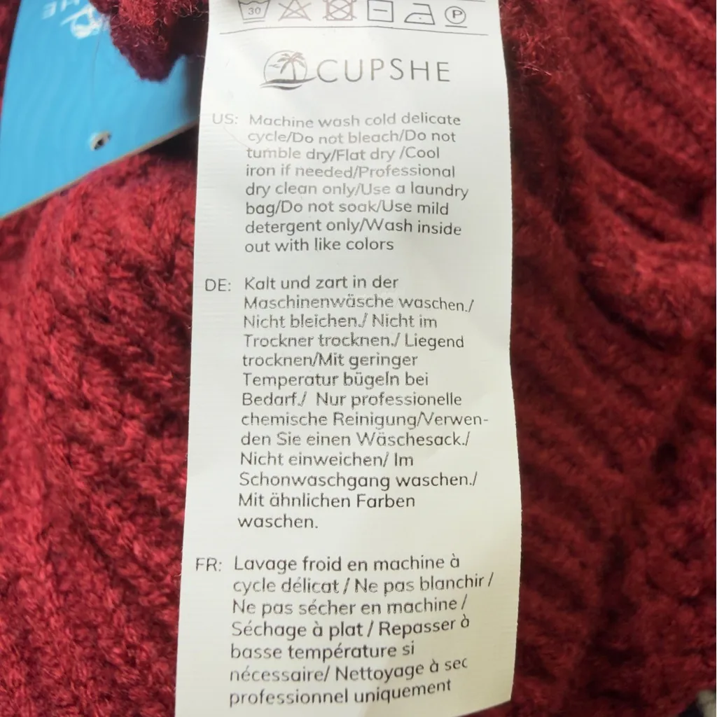 Cupshe Medium Burgundy Cable Knit Cutout One Shoulder Sweater NWT - Image 11