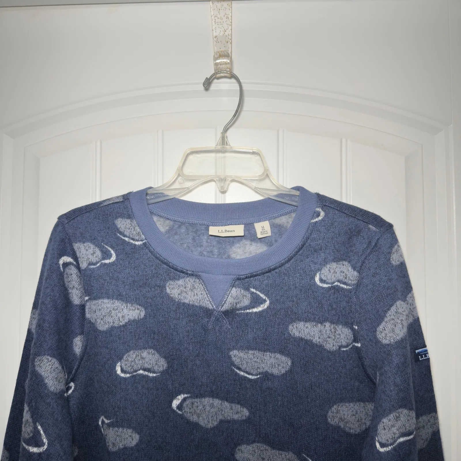 L.L. Bean Women Vintage Indigo Cloud Fleece Pullover Top Ribbed Neckline Medium Blue - Image 4