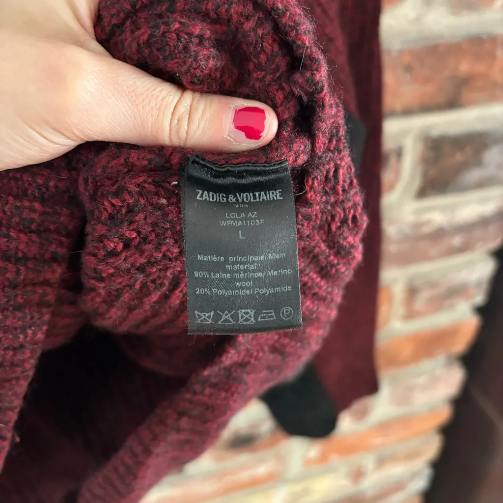 Zadig & Voltaire Red Merino Wool Blend Lola AZ Chunky Sweater, L - Image 6