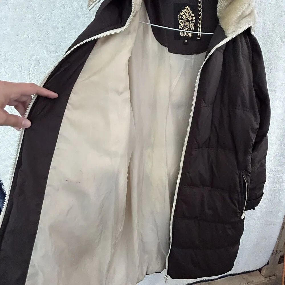 Vintage COOGI Long Brown Puffer Coat Jacket Women's Size 1X Hooded READ - Image 7