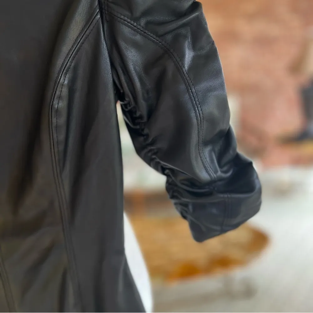 Bailey 44 Black Faux Leather Ruched Sleeve Dress 0 - Image 7