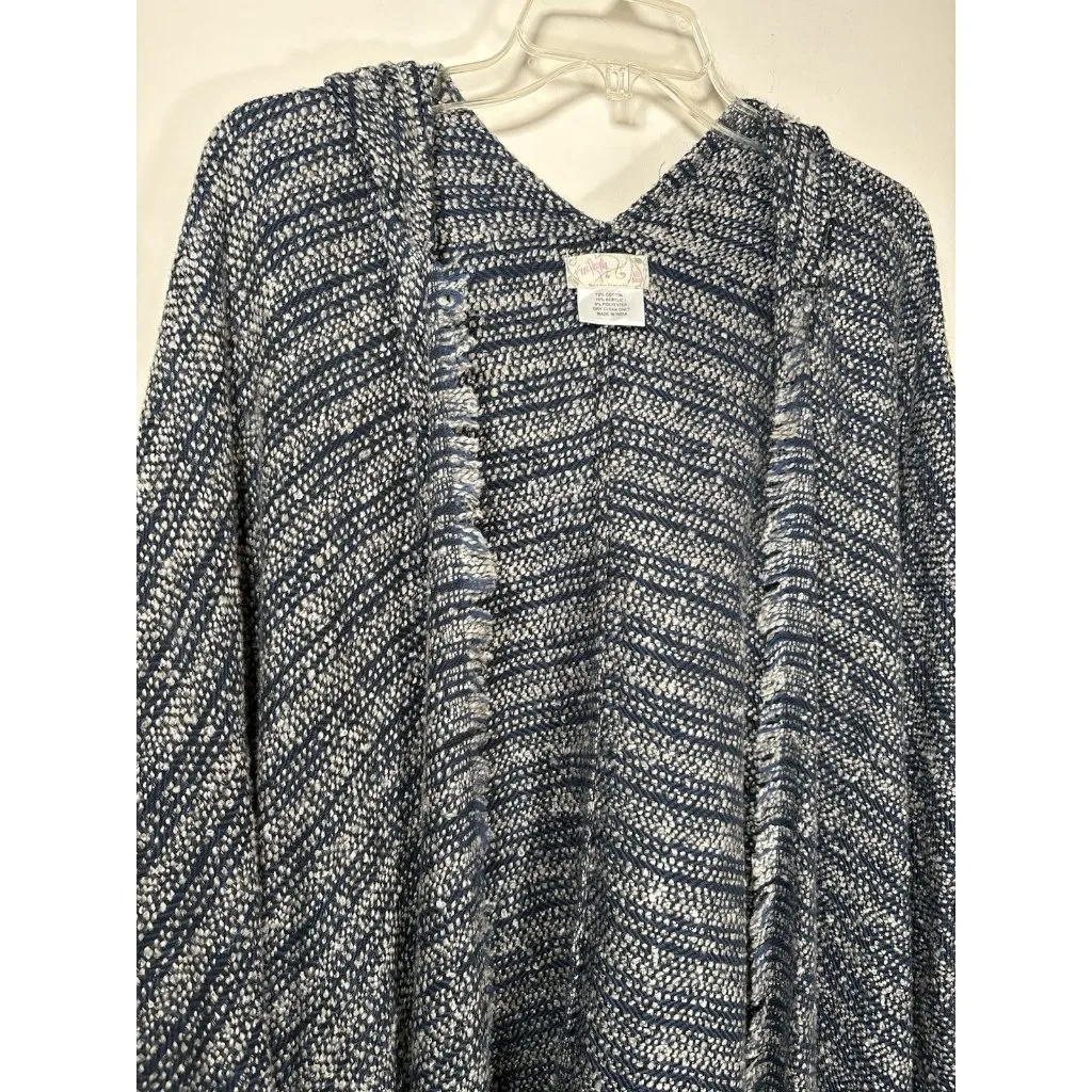 FREE PEOPLE All I Need Cozy Hooded Duster Lagenlook Boho Navy Blue Cardigan Soft - Image 2