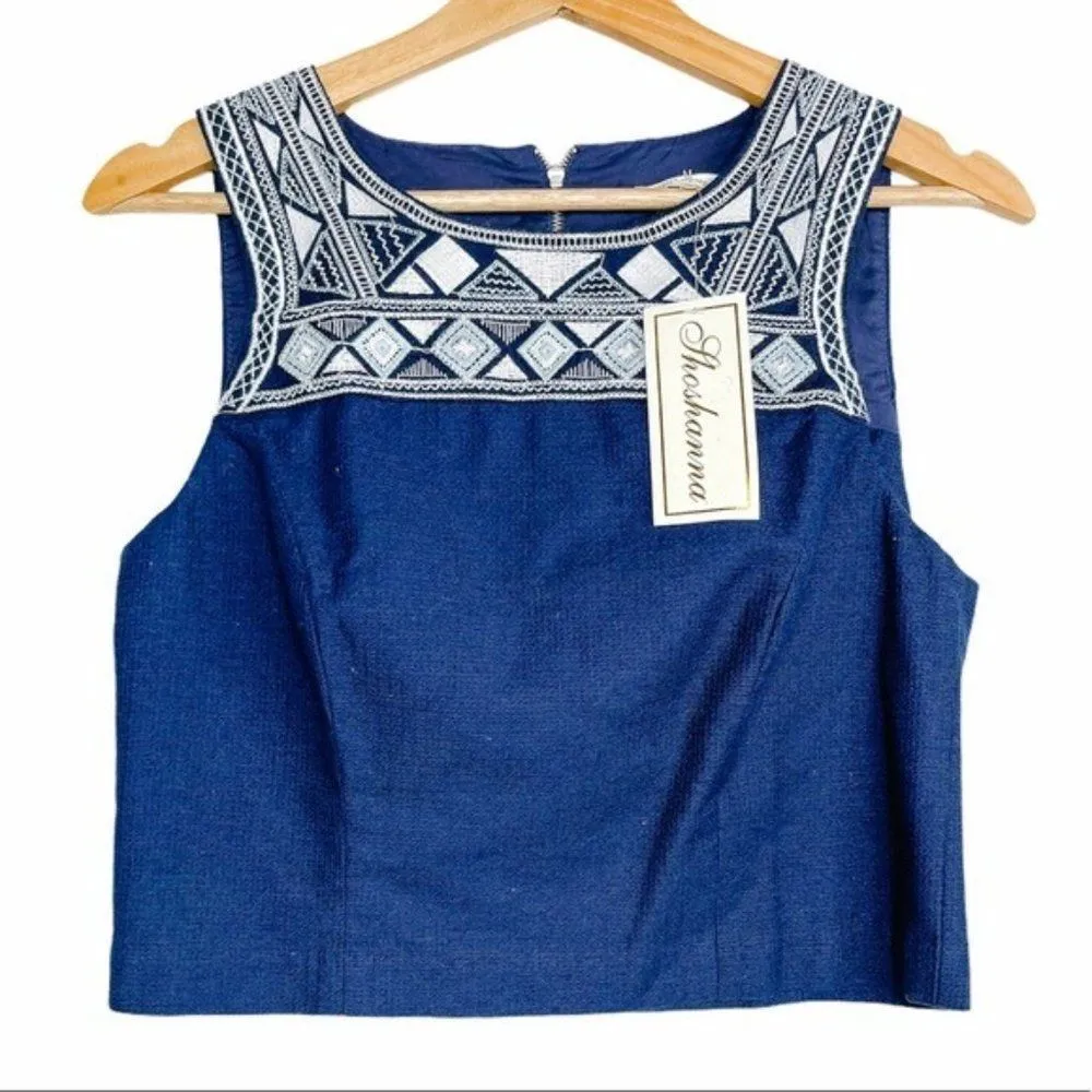 Shoshanna Avril Embroidered Geometric Sleeveless Crop Top Blue Size 6 - Image 57