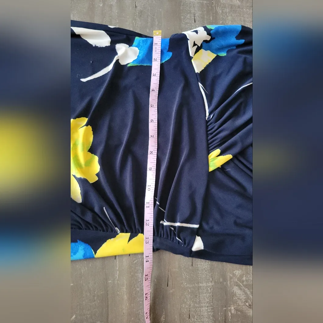 Ralph Lauren Navy Blue Floral Print‎ Jersey Ruched Dress Size 4 - Image 11