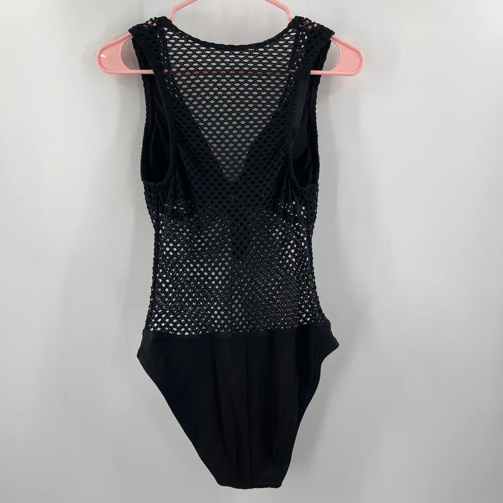 Robin Piccone x Anthropologie Bo Swimsuit Size 8 Crochet One-Piece NEW Black - Image 4
