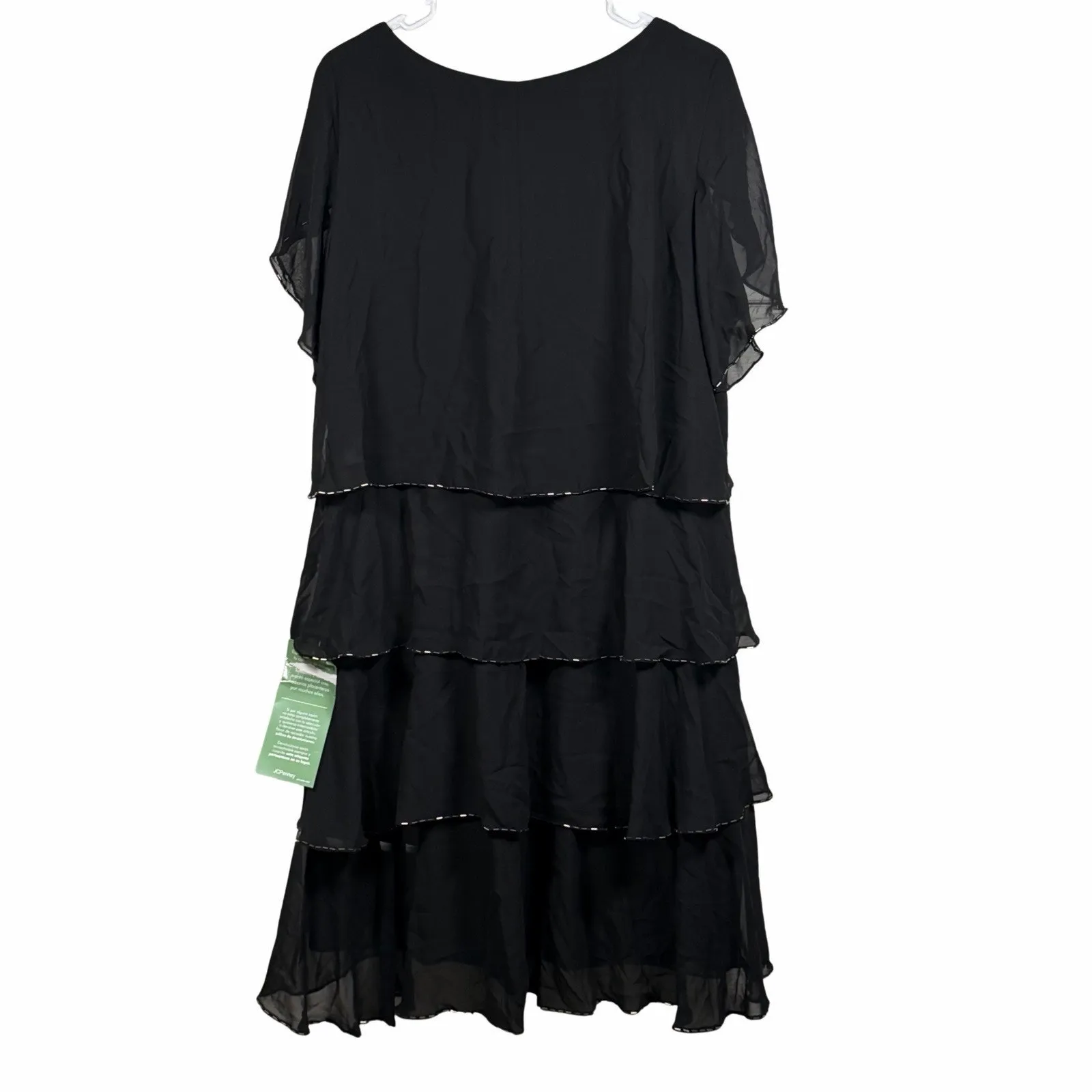 SLNY Dress Women's Size 14 Black Tiered Chiffon Midi Beaded Trim NEW - Image 2