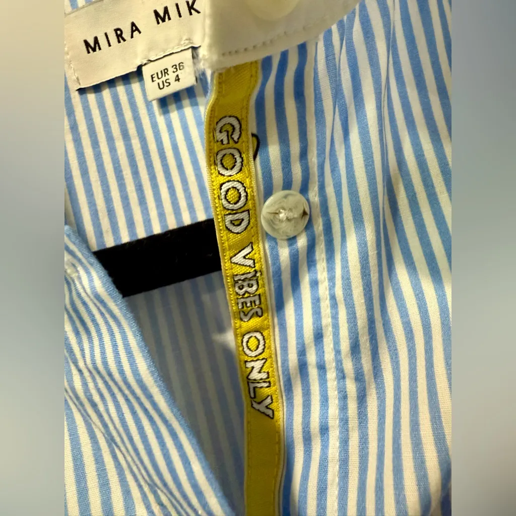 🌈 Mira Mikati Roller Skating Print Striped Shirt US 4 EU36 Good Vibes Only $795 Blue - Image 3