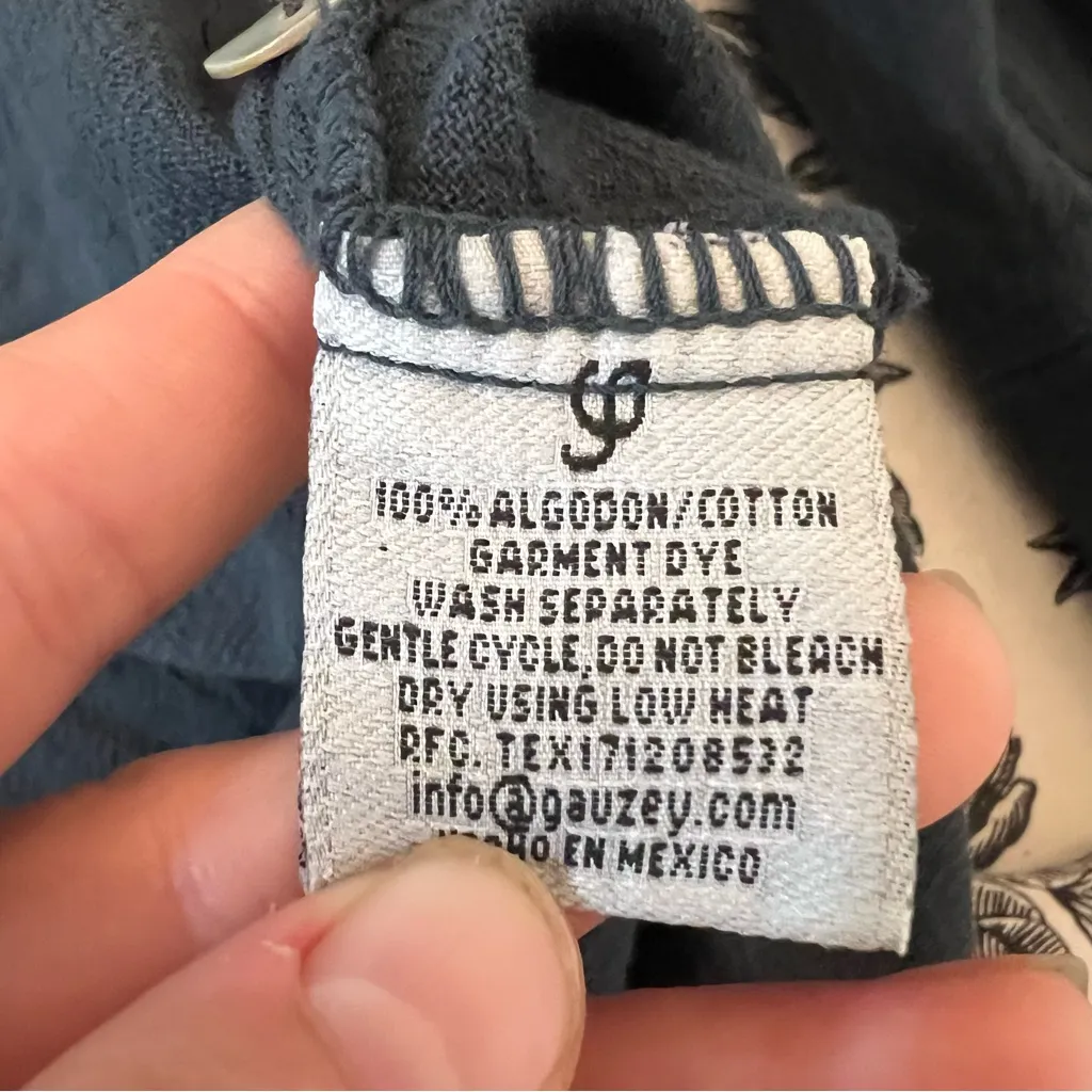 New Gauzey Lobos Del Mar Black Button Down Tunic Shirt 100% Cotton Mexico L Size L - Image 14