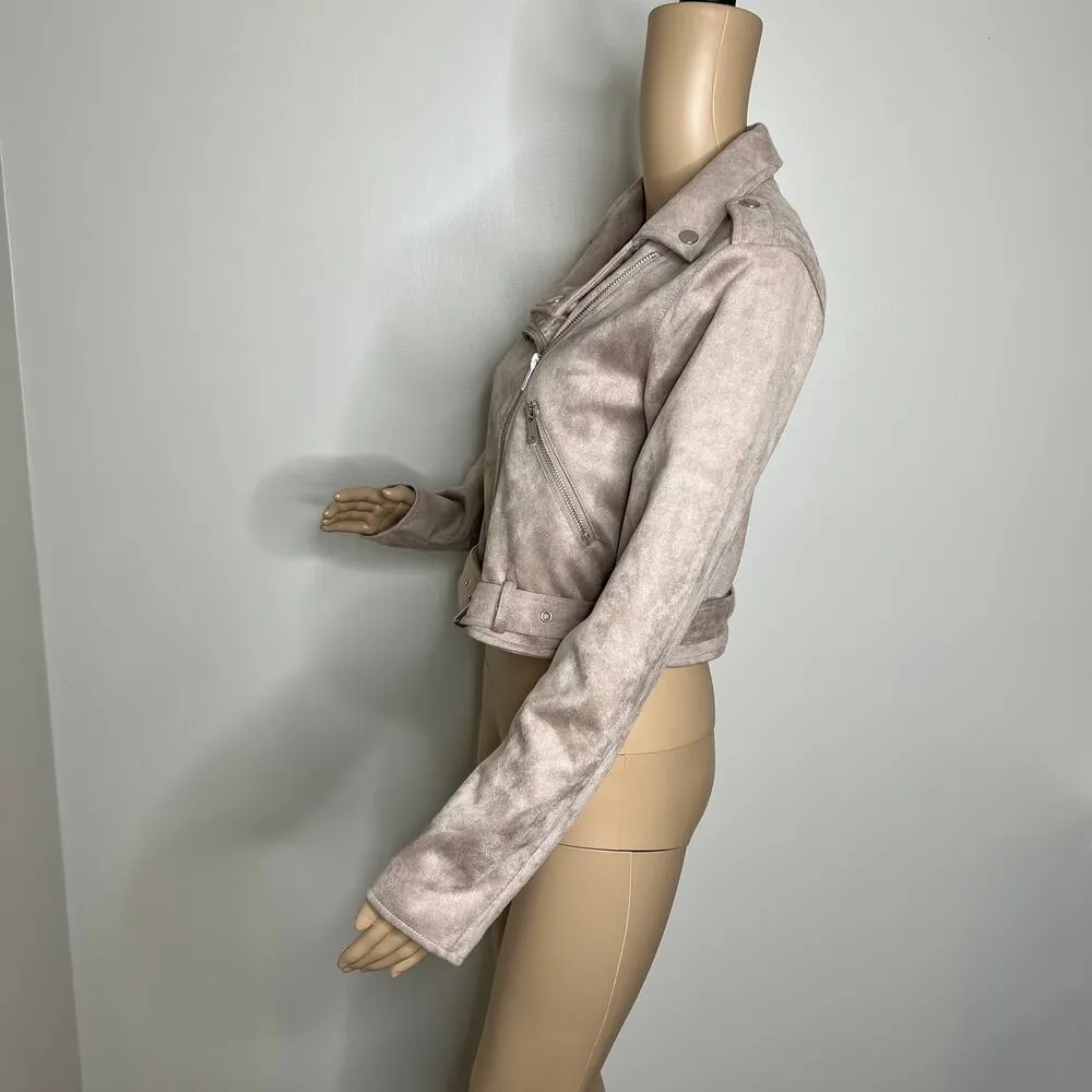 Forever 21 Beige Suede Cropped Moto Jacket - Image 2