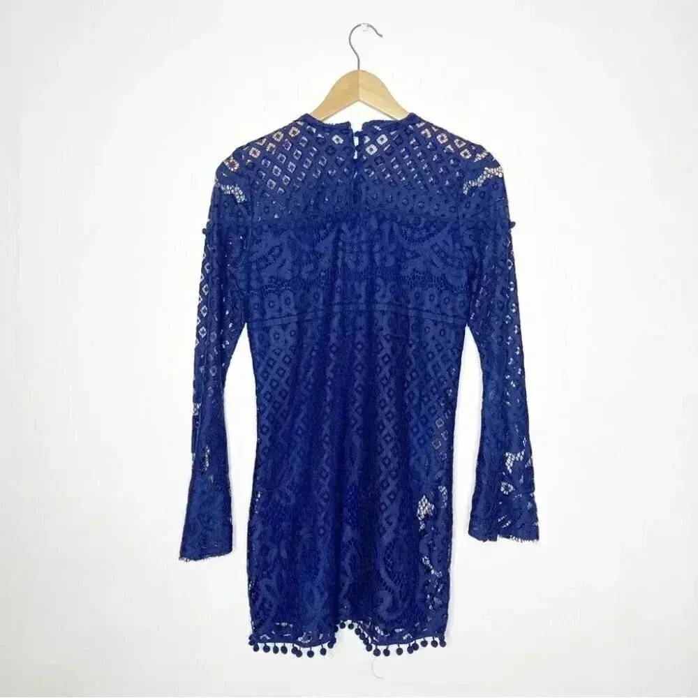 Tularosa x Revolve Matilda Navy Lace Eyelet Pom Pom Dress XS - Image 9