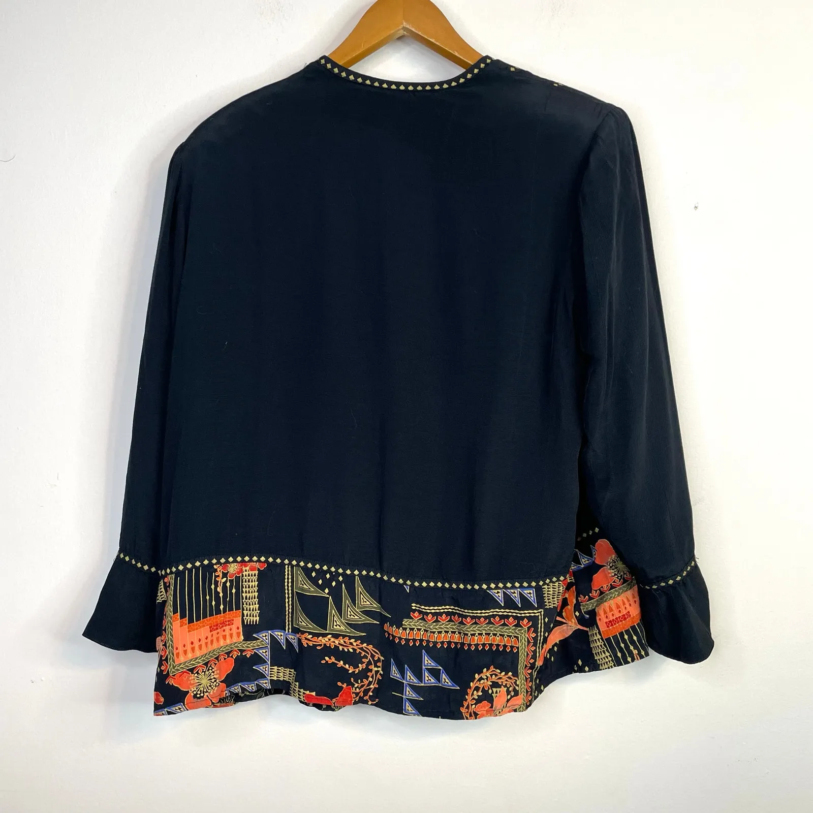 Vintage 90s Dorothy Schoelen Platinum Black Asian Art Deco Floral Open Jacket M Size M - Image 7