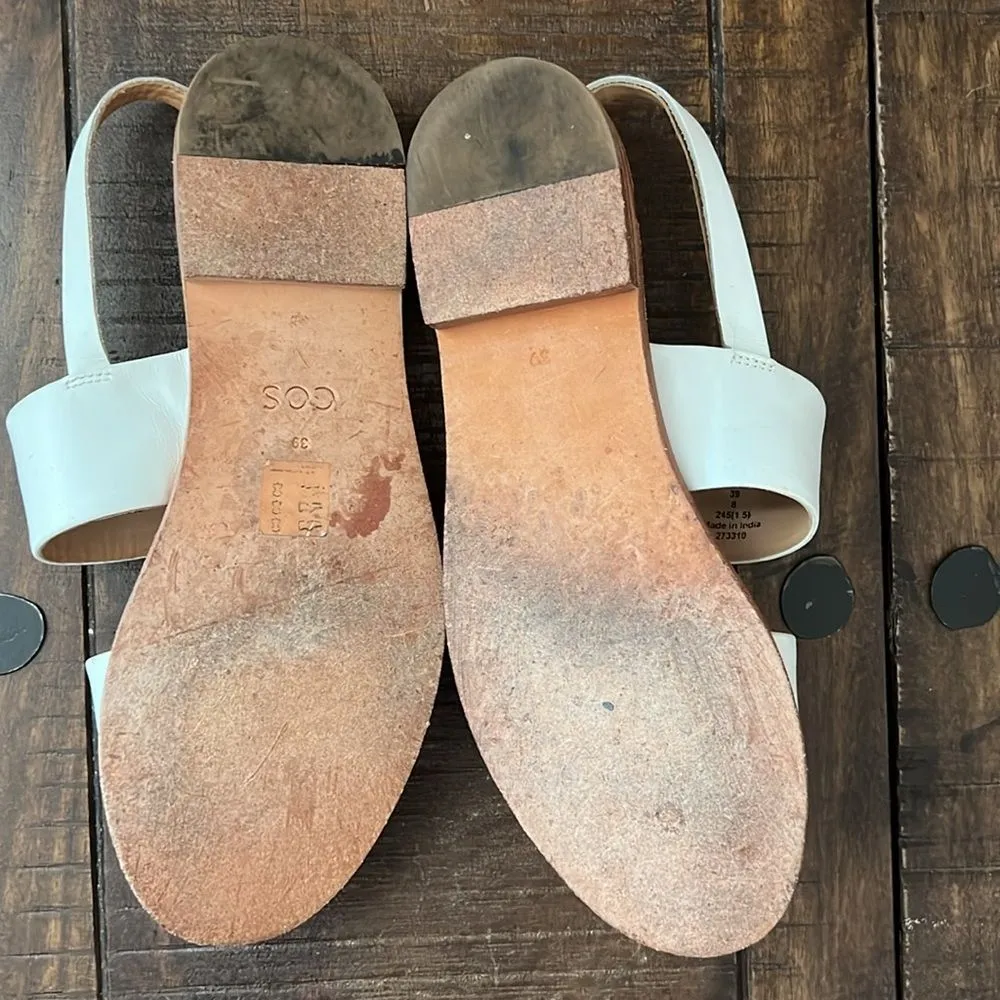 COS Sandals‎ Double Strap Flat White Leather Size US 8 - Image 11