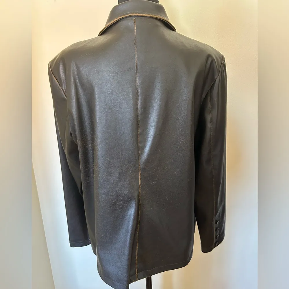 Leather Look Distressed Brown Jacket Size XL - Image 3