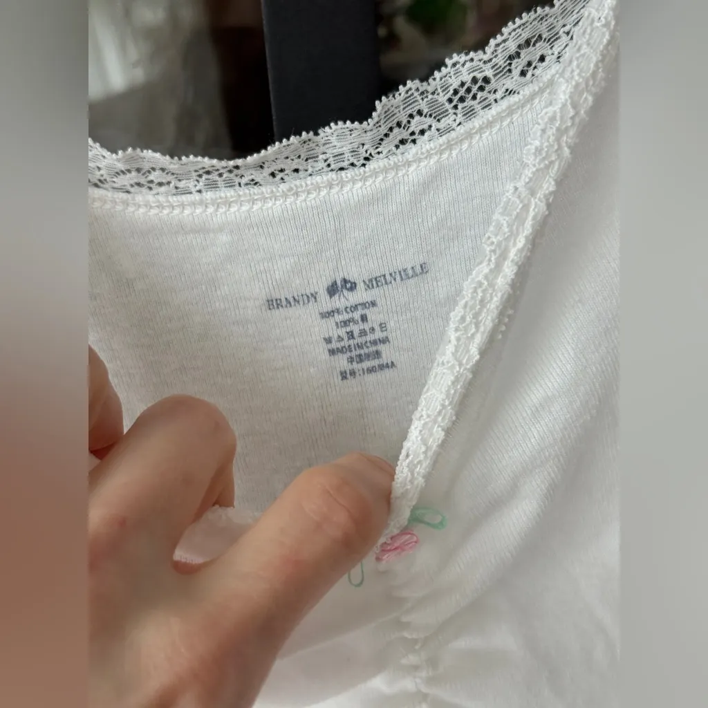 Brandy Melville Archie lace tank top baby tee rosette spaghetti ruched cami - Image 5