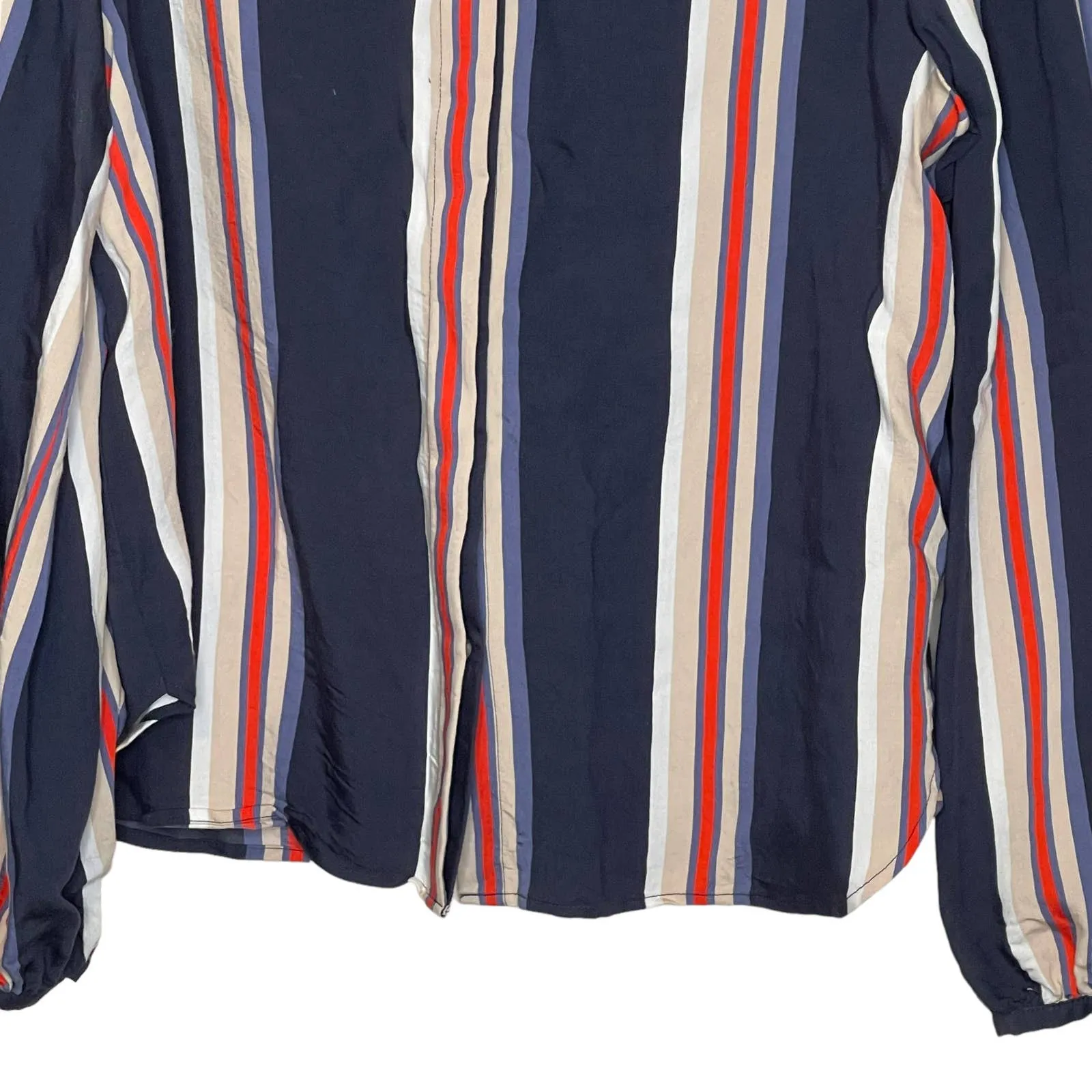 Daniel Cremieux Button Up Blouse Size Medium Navy White Red Tan Striped Womens - Image 4