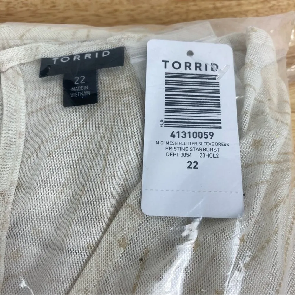 Torrid Cream Pristine Starburst Mesh Flutter Sleeve Midi Dress Sz.22W NWT - Image 7