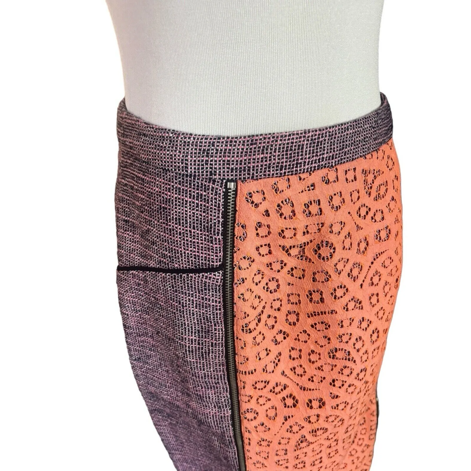 Rebecca Minkoff Tweed Multi Zipper Slits Trendy Pink Pencil Skirt Designer 8‎ - Image 3