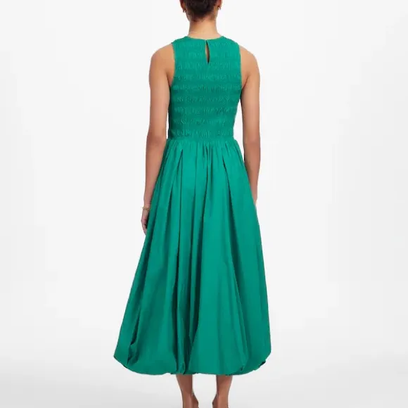 MADEWELL Green The Melody Bubble-Hem Smocked Midi Dress in Poplin Size XS - Image 4