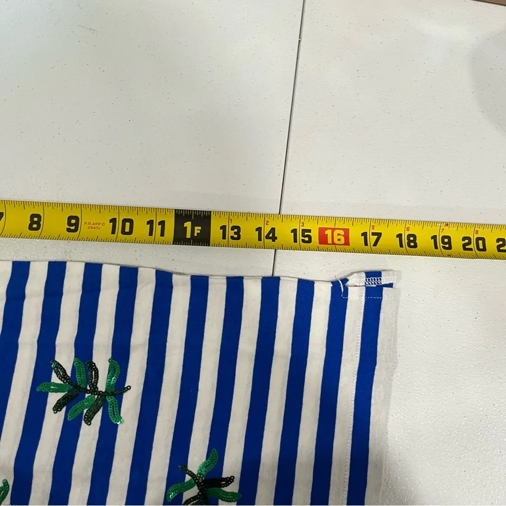 New J.Crew Striped tank top w/ sequin palm leaves BRILLIANT SAPPHIRE IVORY G4869 - Image 8