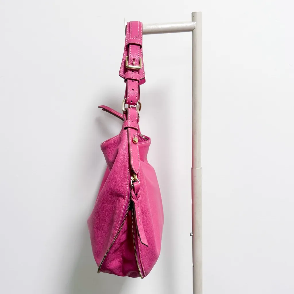 Dooney Bourke Pink Pebble Leather Luna Half Moon Shoulder Strap Bag Wallet - Image 4