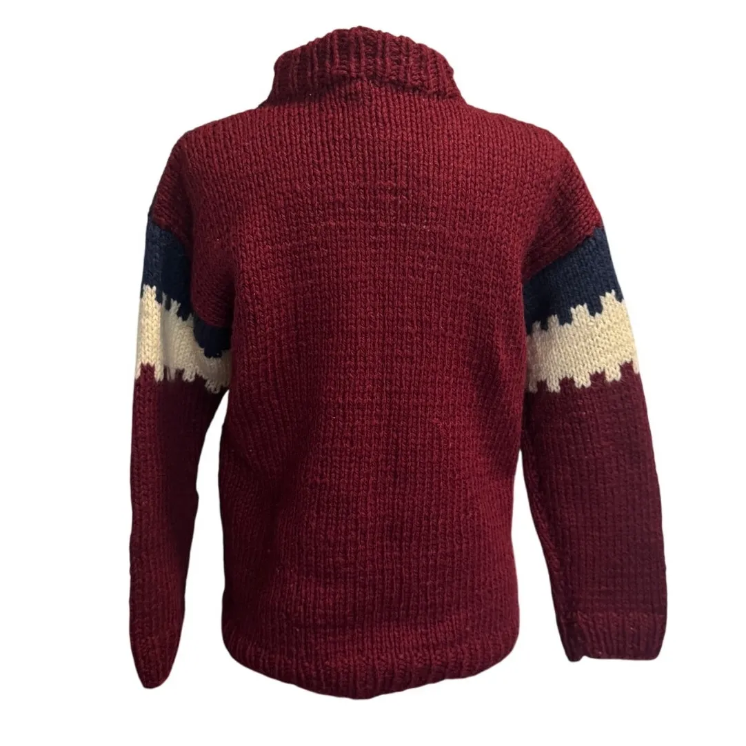 Vintage 80s–90s Greek Wool Holiday Sweater Cabin Scene Cottagecore Red Size M - Image 3