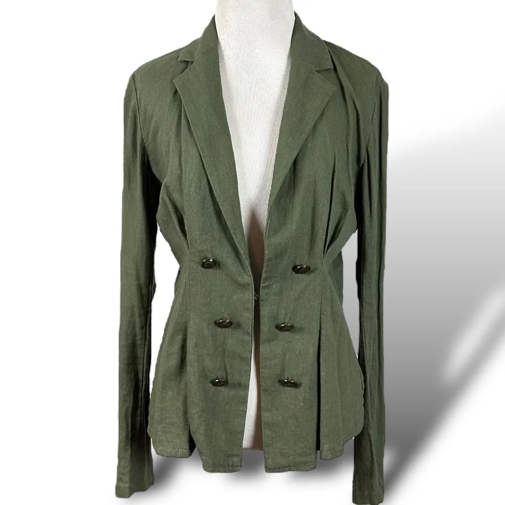 Free People Linen Military Cinched Waist Blazer Army Green Grunge Subversive XS - Image 4