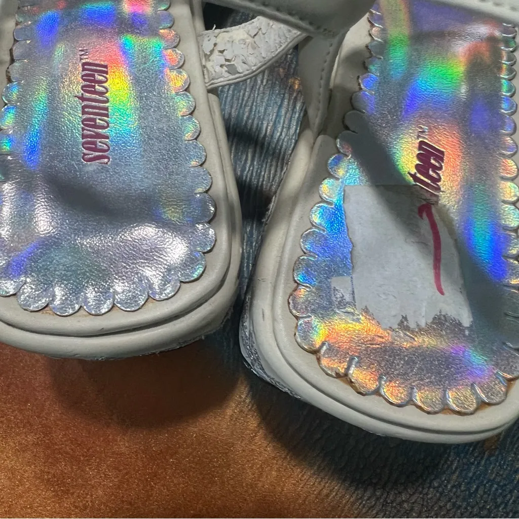 Vtg 90s Y2k Seventeen Platform sandals floral iridescent sequined size 7.5 White - Image 3