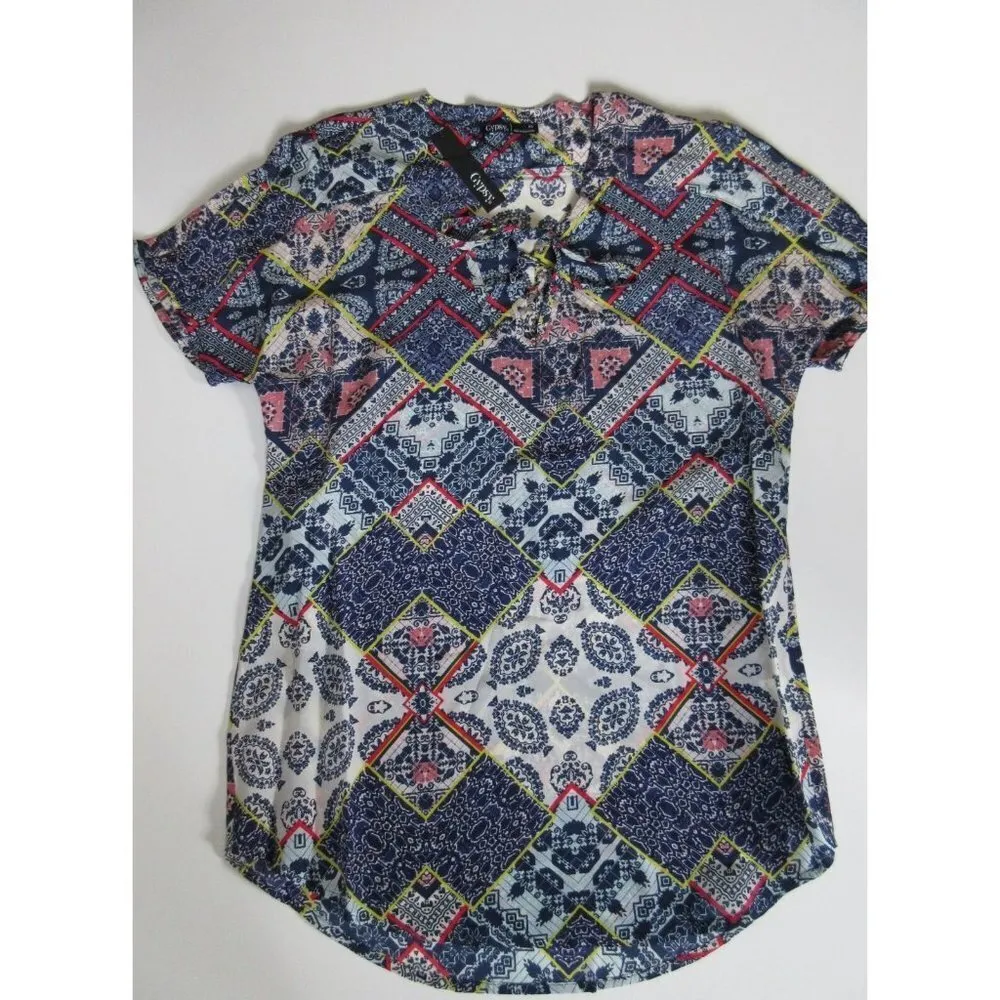 NWT Gypsy05 Bima Printed Silk Lace Front Dolman Sleeve Shift Mini Dress XS $242 - Image 4