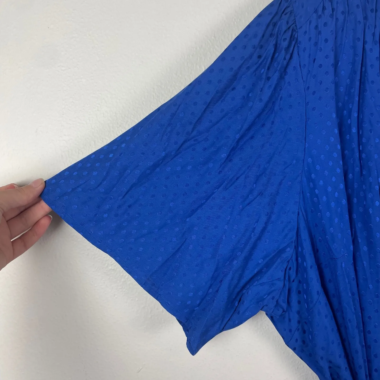 Leith‎ Women's 4X Blue Polka Dot Short Sleeve Midi Wrap Dress Wedding Guest - Image 3