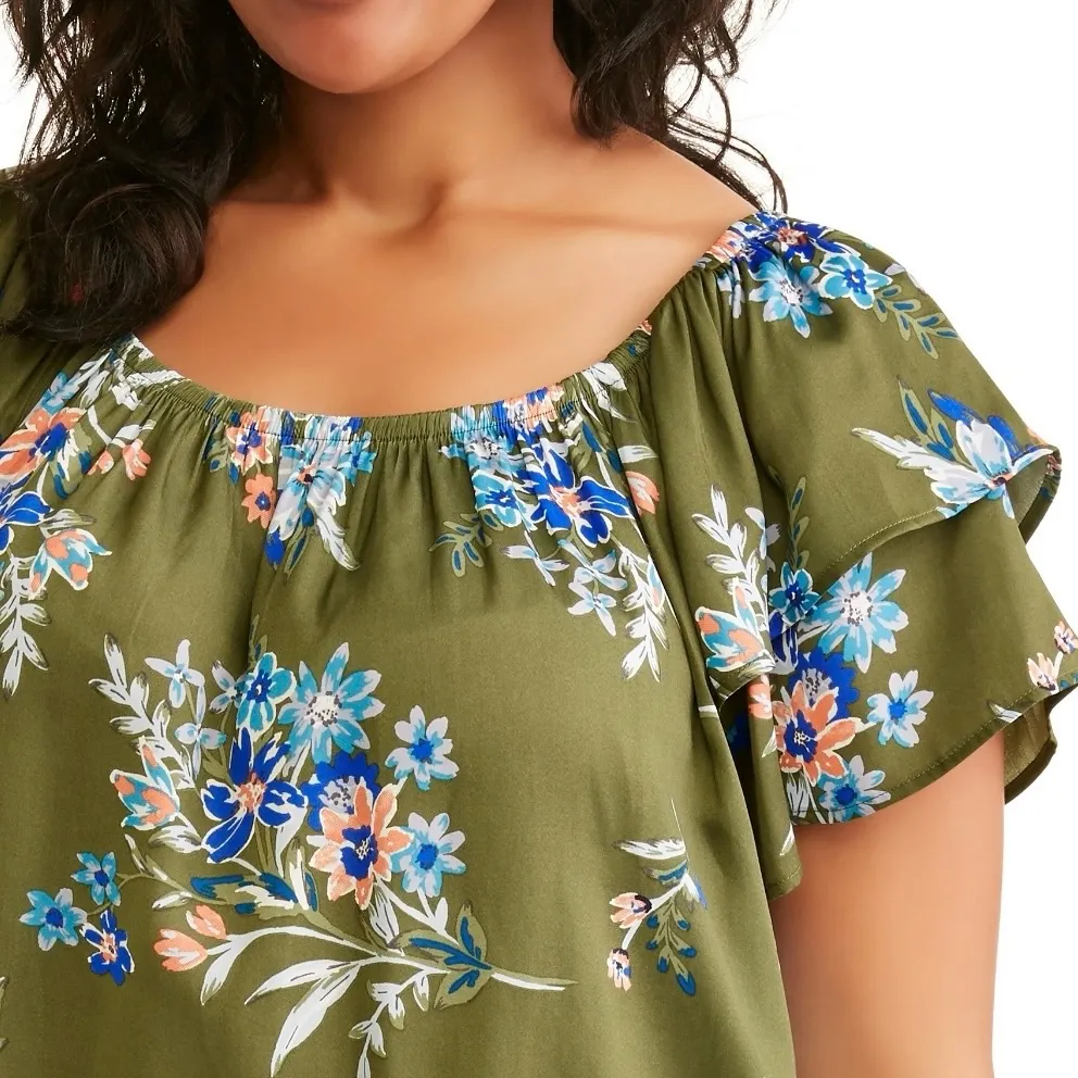 Terra & Sky Women’s Plus Double Layer Sleeve Peasant Top, Sea Turtle, Size 1X - Image 4