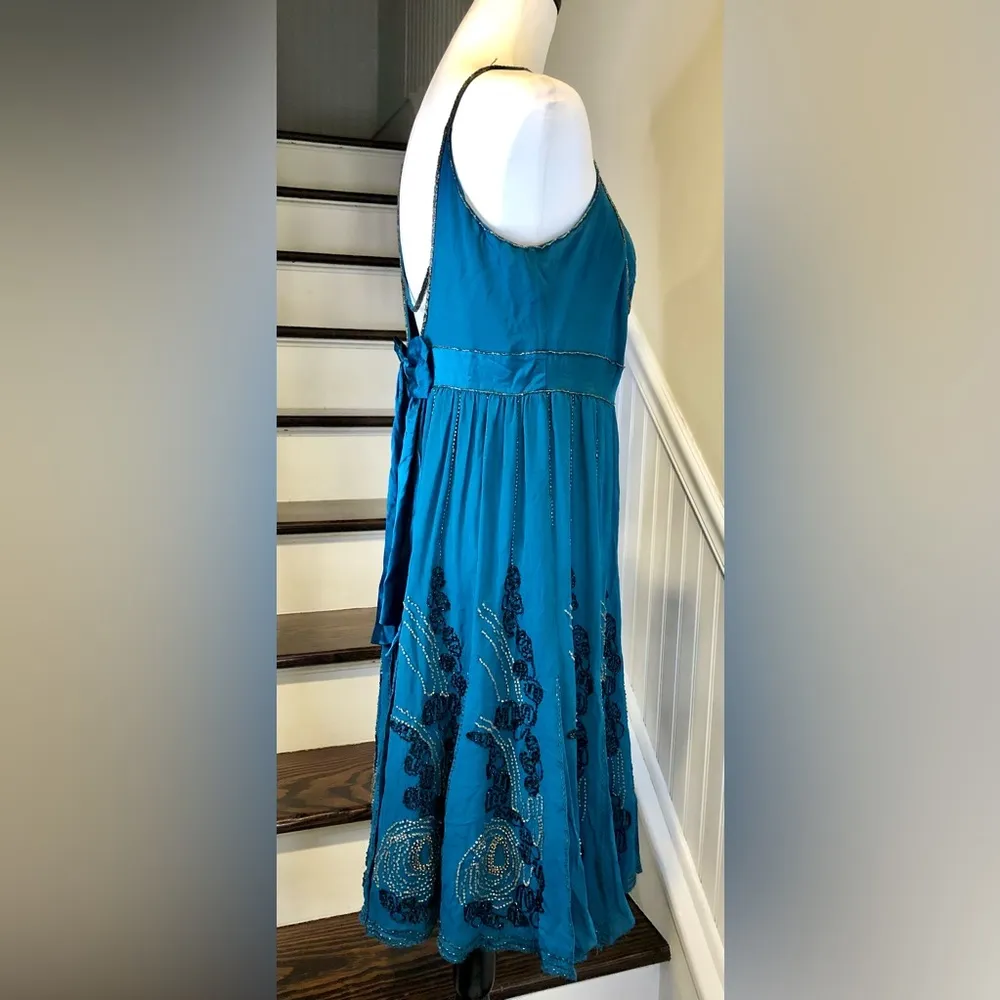 KAREN MILLEN Beaded Fit and Flare Silk Dress Sz 10 - Image 4