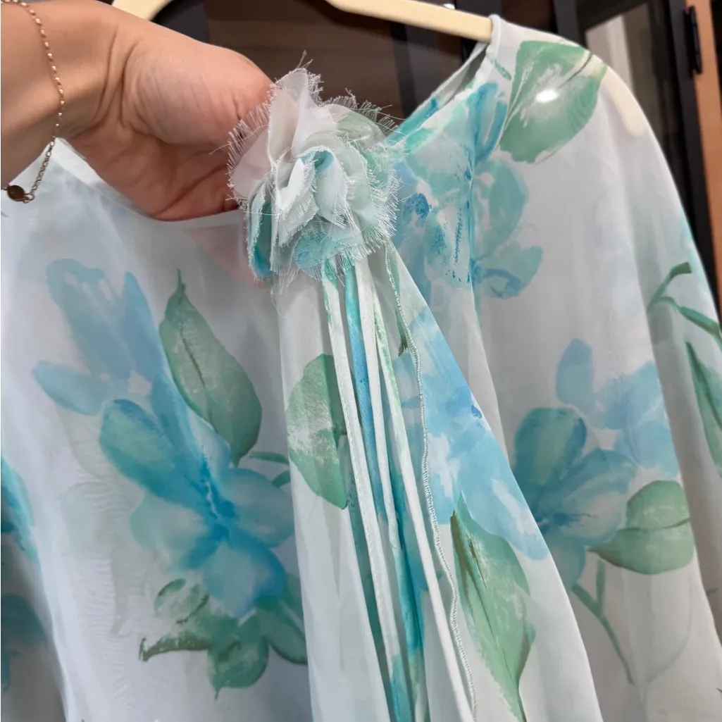 Vintage y2k R&M Richards Sheer Floral Poncho Blouse flower turquoise arm cover - Image 2