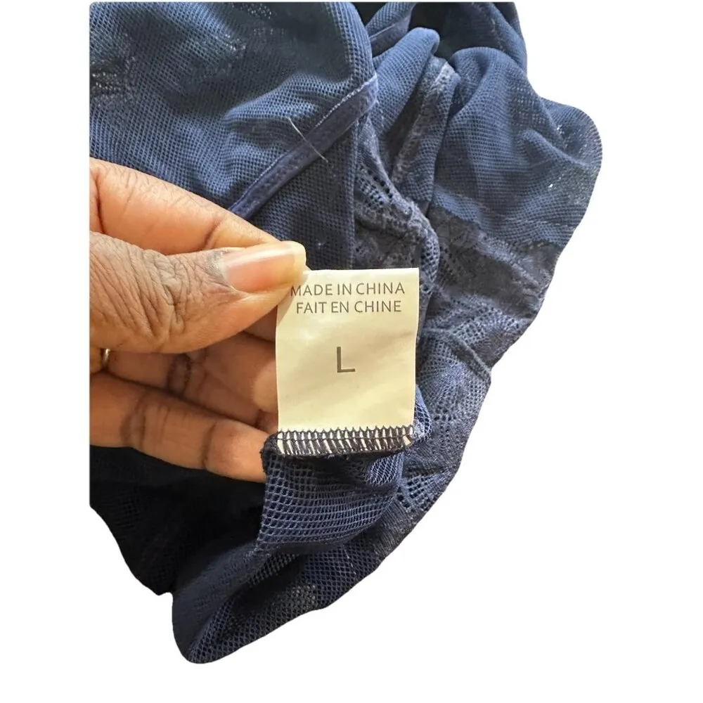 Avidlove Women lace Mesh Lingerie Sexy Bodysuit Teddy Deep V Neck Garter Sz L Blue Size L - Image 5