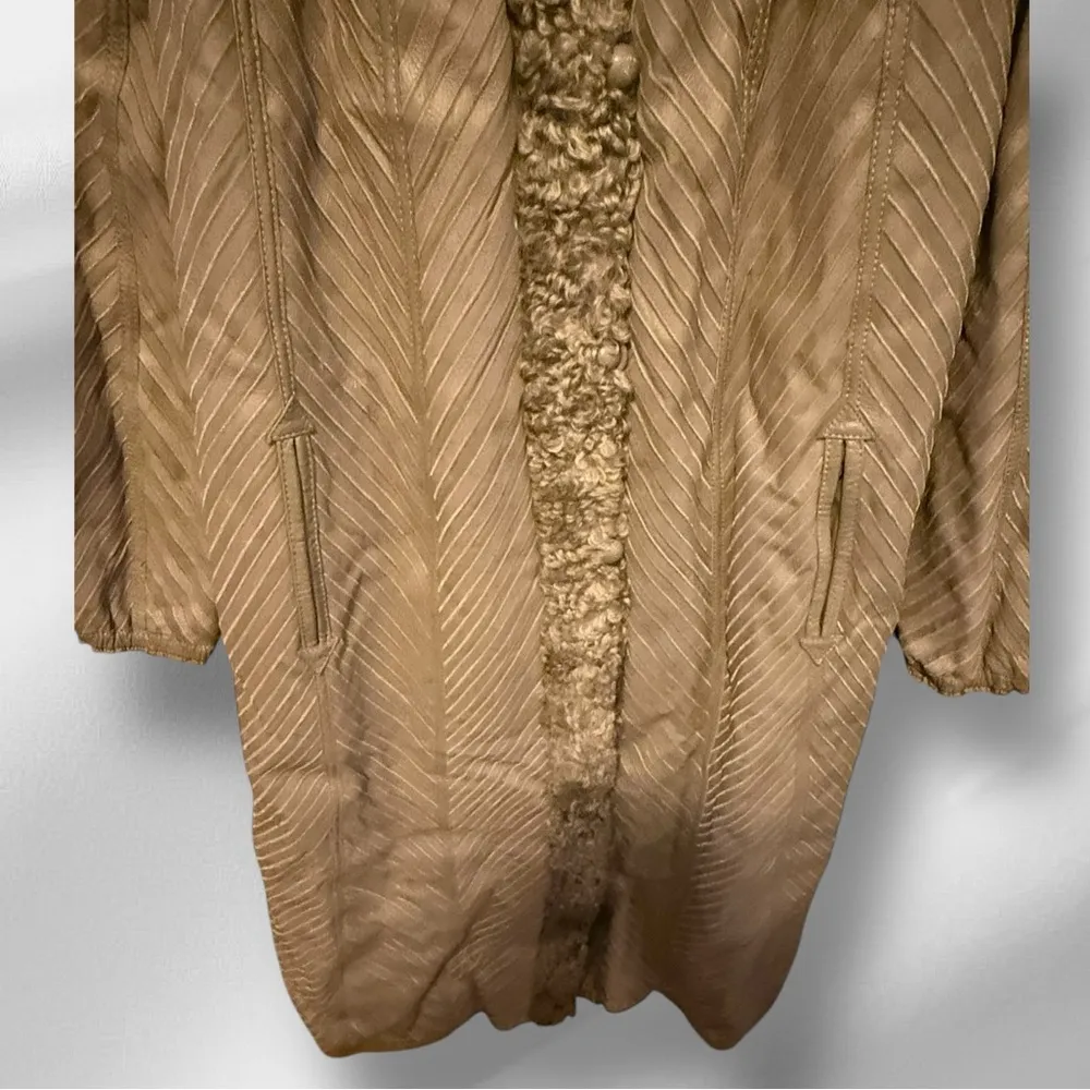 Vintage Valdanti Leather & Curly Sheep Fur Trench Coat‎ as is Gray Size undefined - Image 3