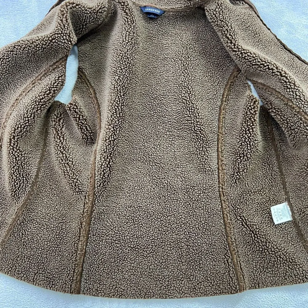 Lands' End Vest Womens Large 14-16 Brown Faux Suede Leather Sherpa Lined Western - Image 3